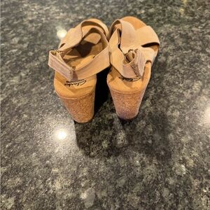 Clarks Tan Wedges with Cork Heel and Straps